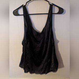 Vassarrette Camisole Womens Plus Size 2XL Satin Lingerie Slip Halter Top Black